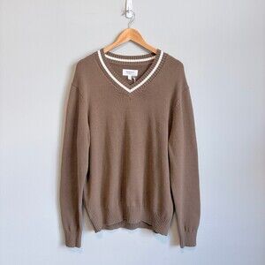 Hudson North V-Neck Sweater Cotton Preppy Old Money Brown Men's Size Large